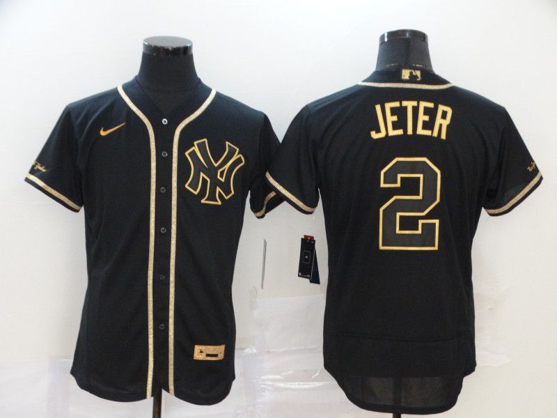 Men New York Yankees #2 Jeter Black Nike Elite MLB Jerseys